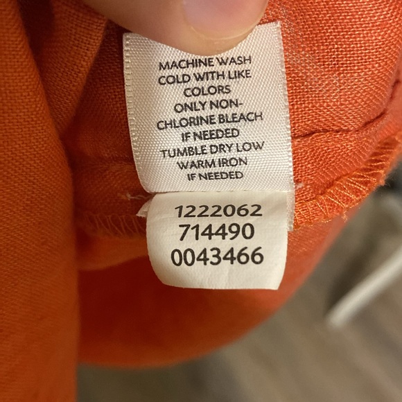 J. Jill 100% Linen Long Sleeve Button Down Tunic in Coral Orange - Picture 8 of 11